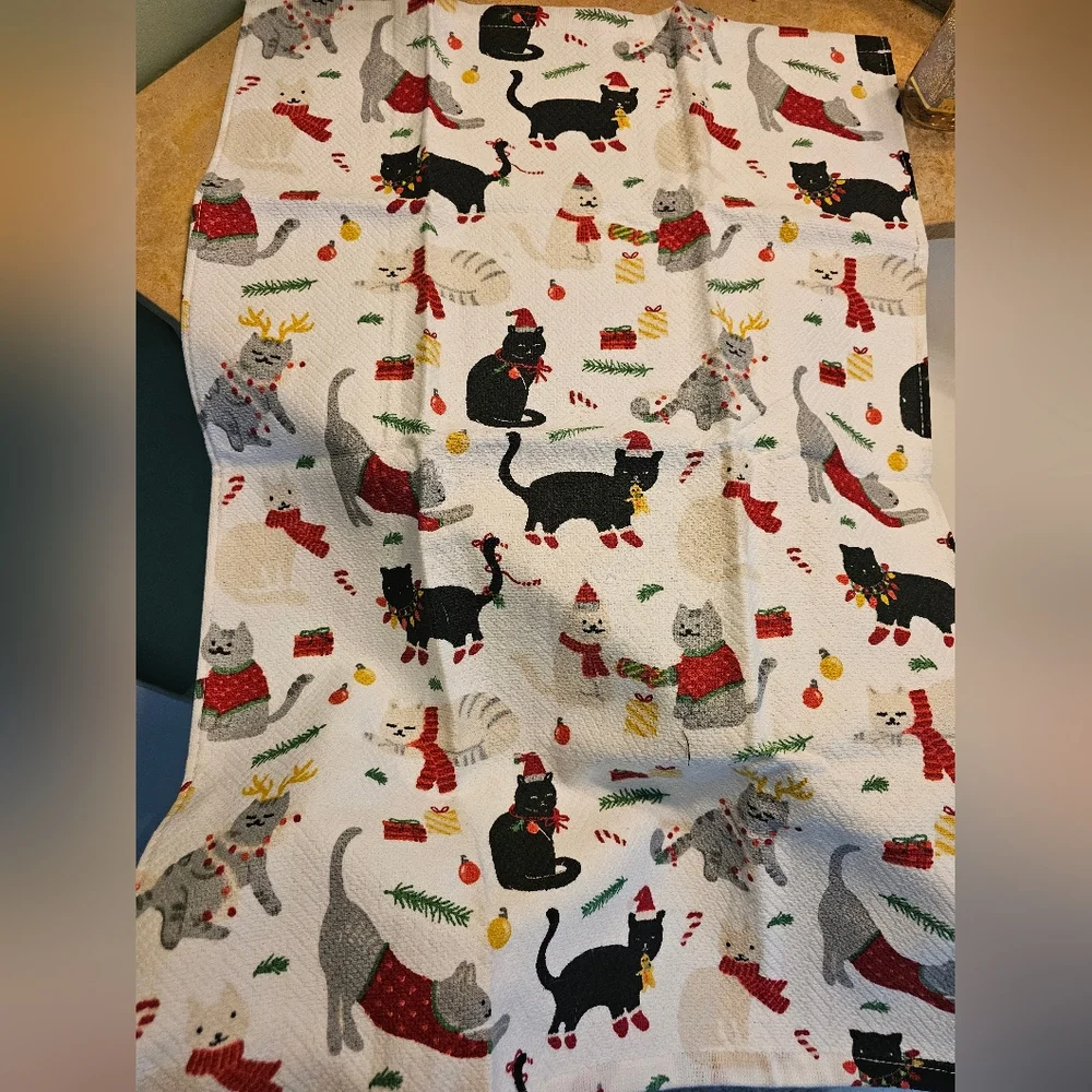 Festive Cat Print Bathroom Hand Towel